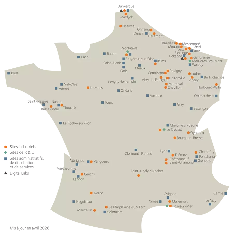 Carte des sites et installations en France